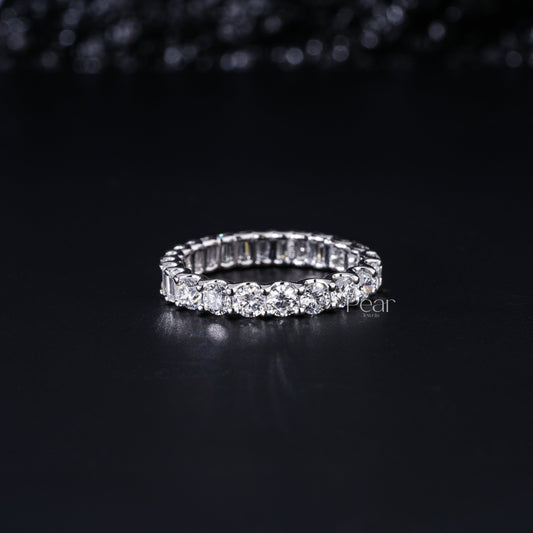 0.10Ct Emerald & Round Eternity Labgrown Diamond Band - Pear Jewels