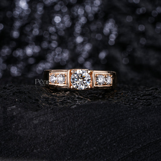 0.75Ct Round Seven Stone Mens Labgrown Diamond Ring - Pear Jewels