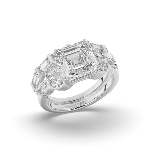 Asscher Cut and Baguette Marquise Lab-Grown Diamond Wedding Ring - Pear Jewels