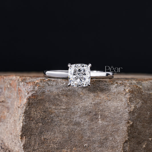 Cushion Solitaire Lab Grown Diamond Ring - Pear Jewels