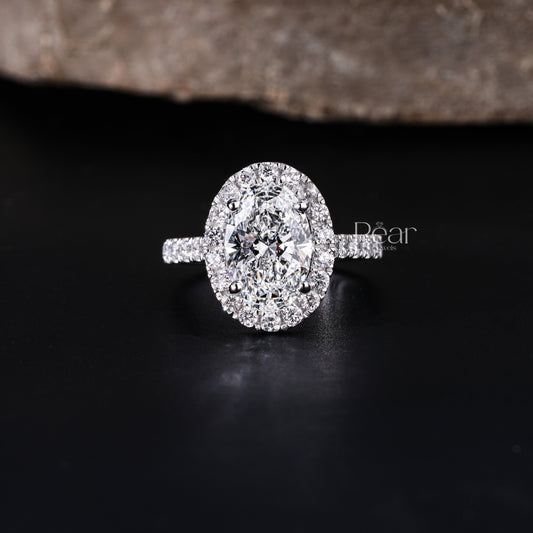 Double Halo Oval & Round Lab Grown Diamond Engagement Ring - Pear Jewels