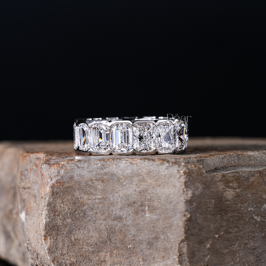 Eternity Ring Emerald and Radiant Labgrown Diamond Band - Pear Jewels