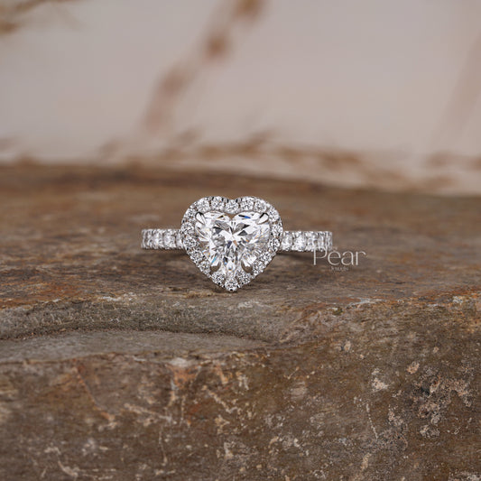 Halo Set Heart Shape Lab grown Diamond Ring - Pear Jewels