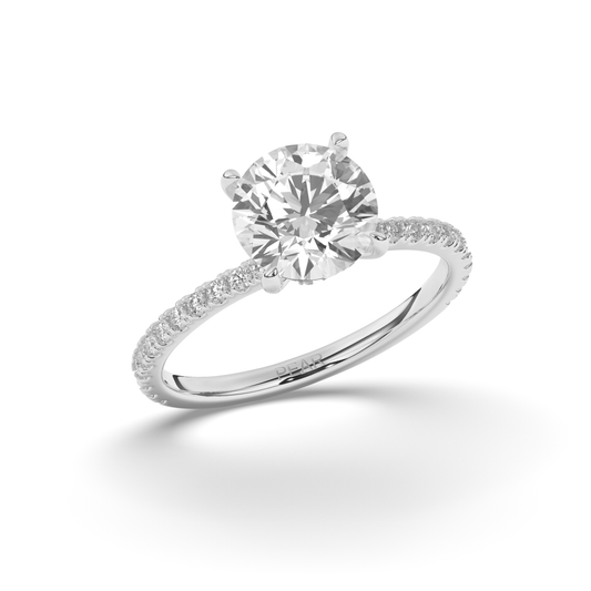 Lab-Grown Diamonds Solitaire Round with Side Stones Ring - Pear Jewels