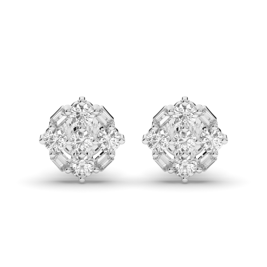 Luxurious Cluster Round & Baguette Lab-Grown Diamond Earrings - Pear Jewels