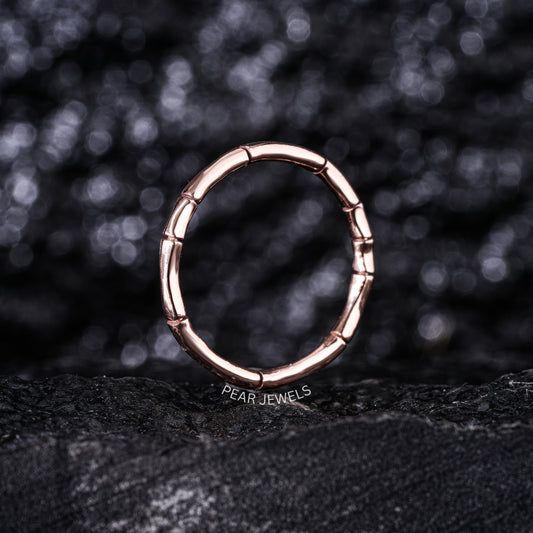 Bamboo Style Plain Gold Band Ring - Pear Jewels