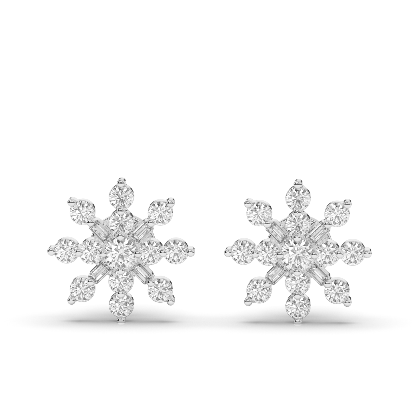 Round & Baguette Lab-Grown Diamond Luxe Cluster Earrings - Pear Jewels