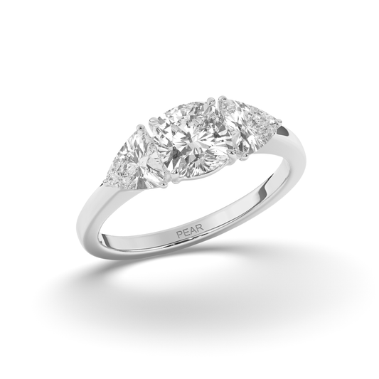 Three Stone Cushion Labgrown Diamond Ring - Pear Jewels