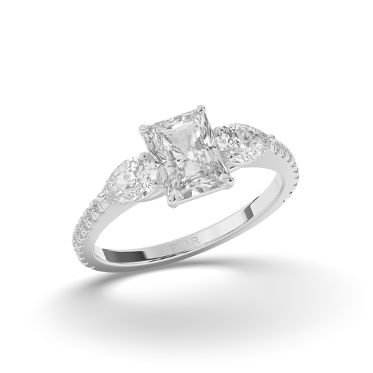 Three Stone Radiant Lab-Grown Diamond Ring - Pear Jewels