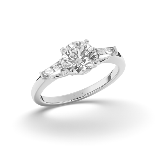Three Stone Round & Baguette Lab-Grown Diamond Radiance Ring - Pear Jewels