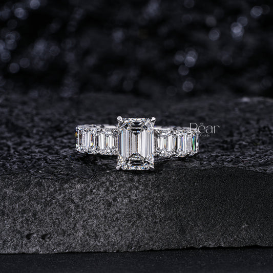 2.5ct Emerald Solitaire and Eternity Wedding Ring - Pear Jewels