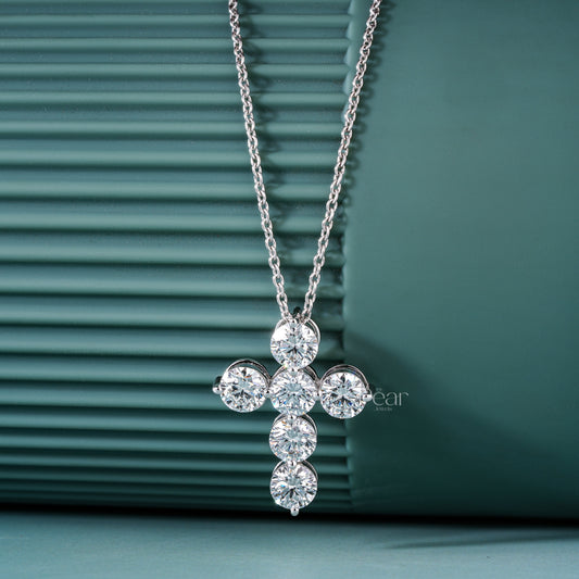 3.0ct Round Labgrown Diamond Cross pendant with Chain - Pear Jewels