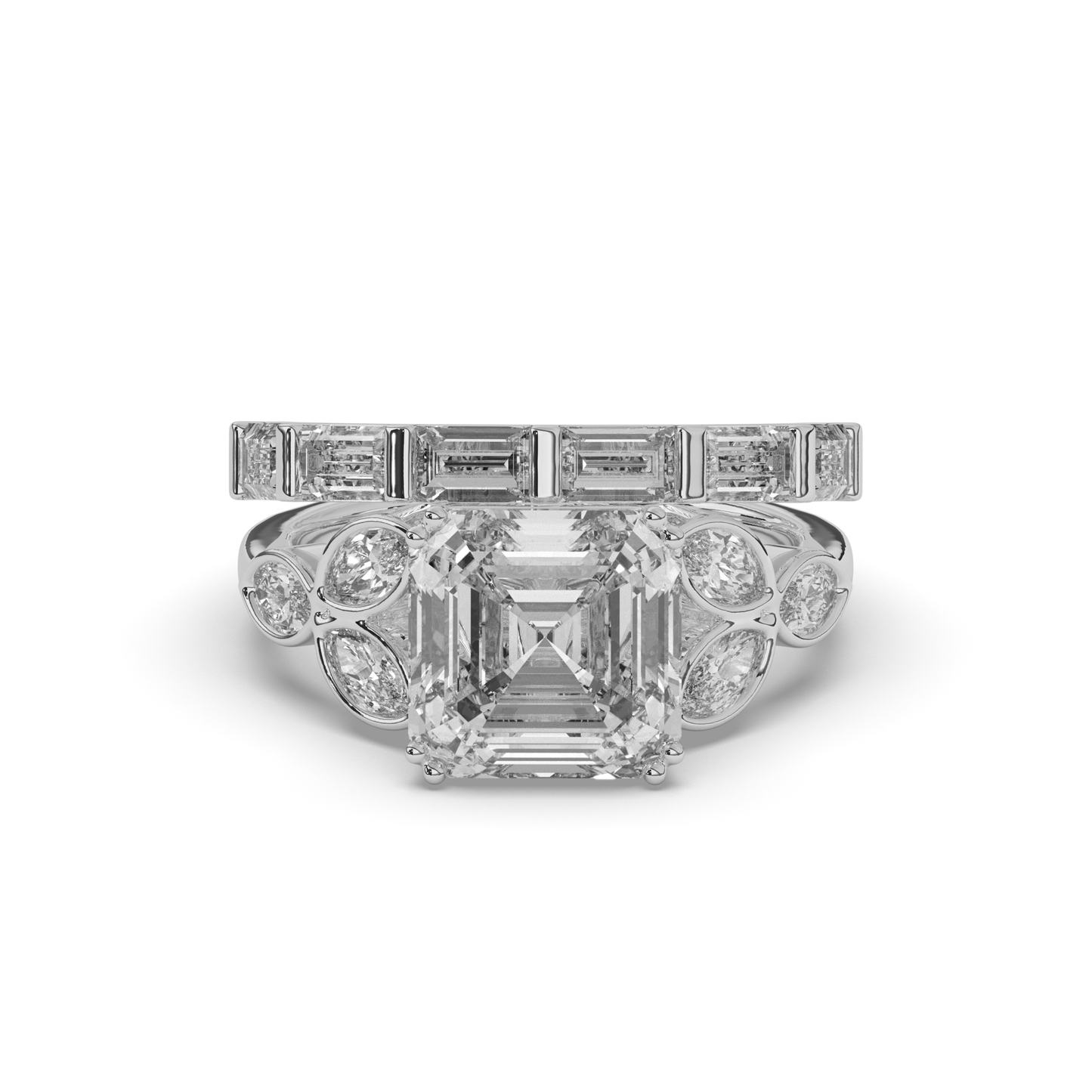 Asscher Cut and Baguette Marquise Lab-Grown Diamond Wedding Ring