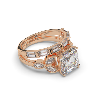 Asscher Cut and Baguette Marquise Lab-Grown Diamond Wedding Ring