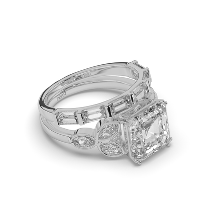 Asscher Cut and Baguette Marquise Lab-Grown Diamond Wedding Ring