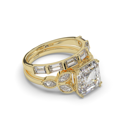 Asscher Cut and Baguette Marquise Lab-Grown Diamond Wedding Ring