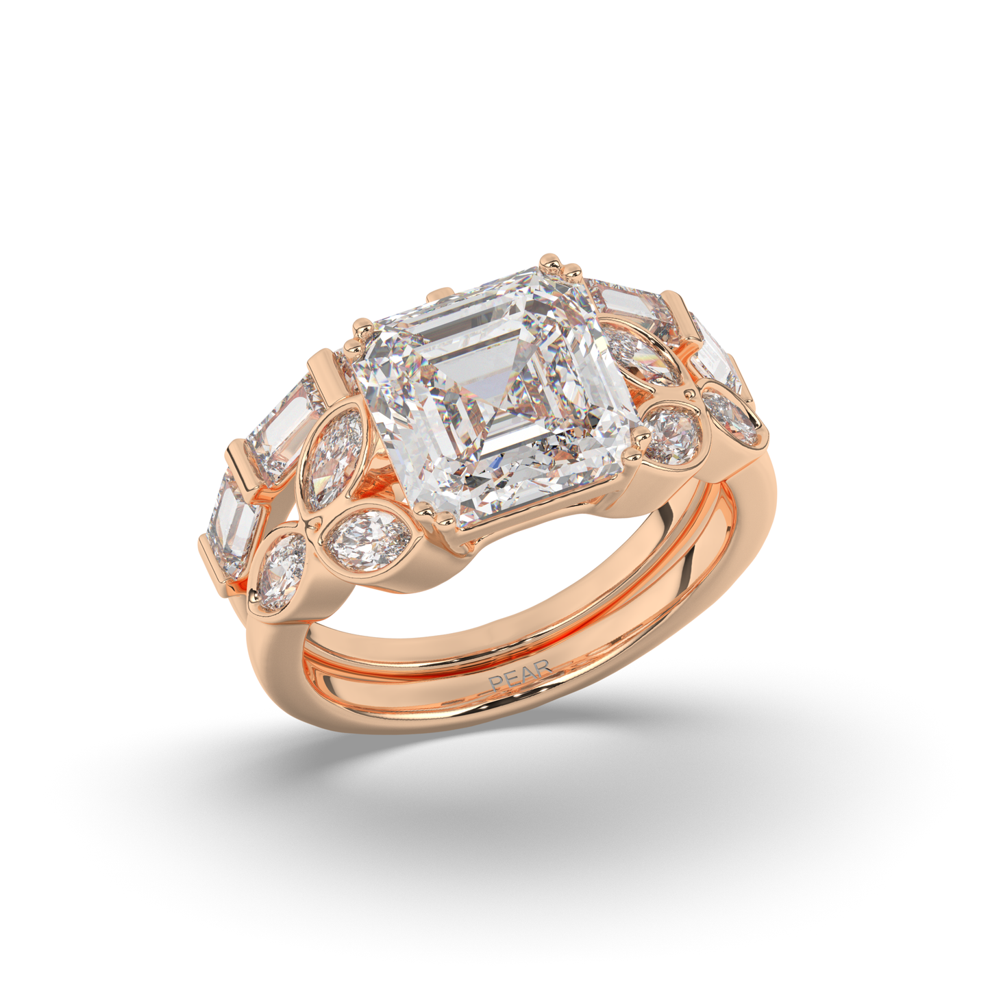 Asscher Cut and Baguette Marquise Lab-Grown Diamond Wedding Ring