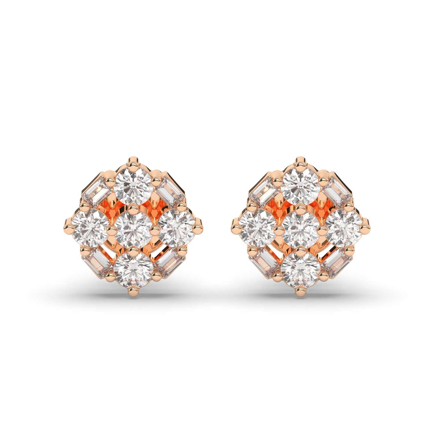 Luxurious Cluster Round & Baguette Lab-Grown Diamond Earrings