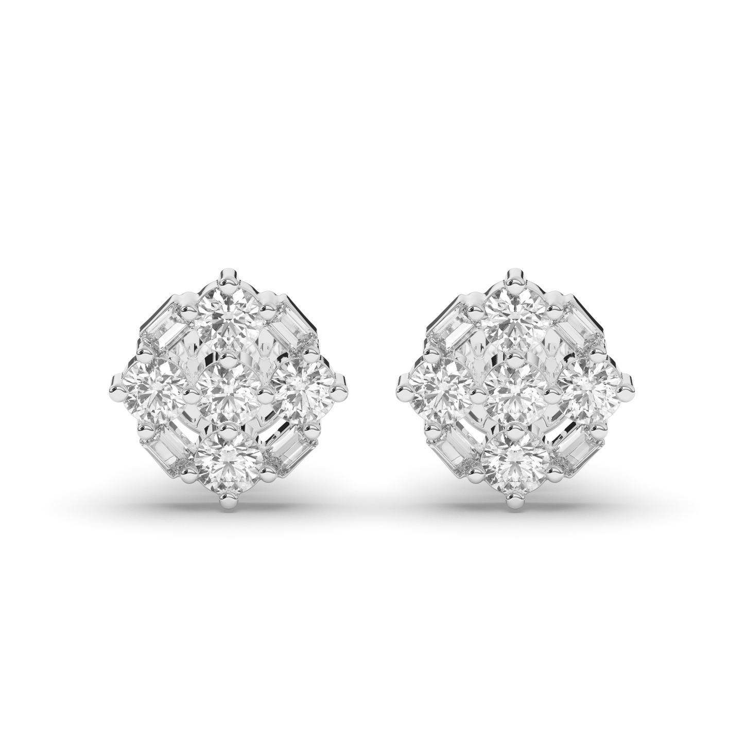 Luxurious Cluster Round & Baguette Lab-Grown Diamond Earrings