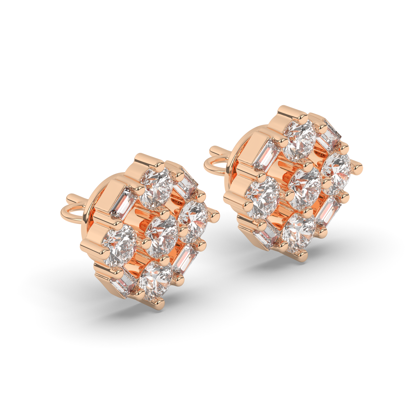 Luxurious Cluster Round & Baguette Lab-Grown Diamond Earrings