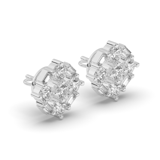 Luxurious Cluster Round & Baguette Lab-Grown Diamond Earrings