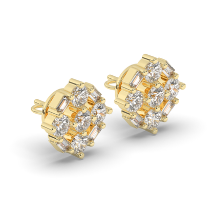 Luxurious Cluster Round & Baguette Lab-Grown Diamond Earrings