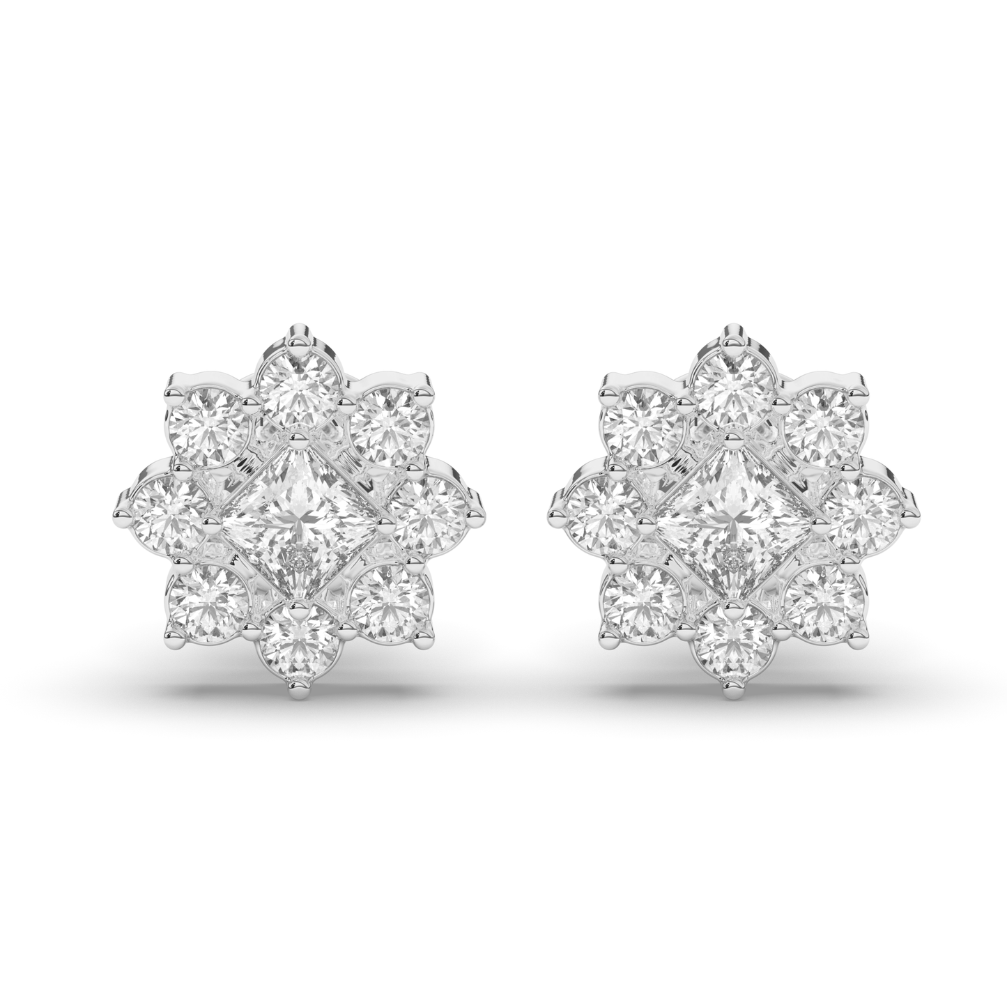 Chic Cluster Round & Princess Lab-Grown Diamond Earrings