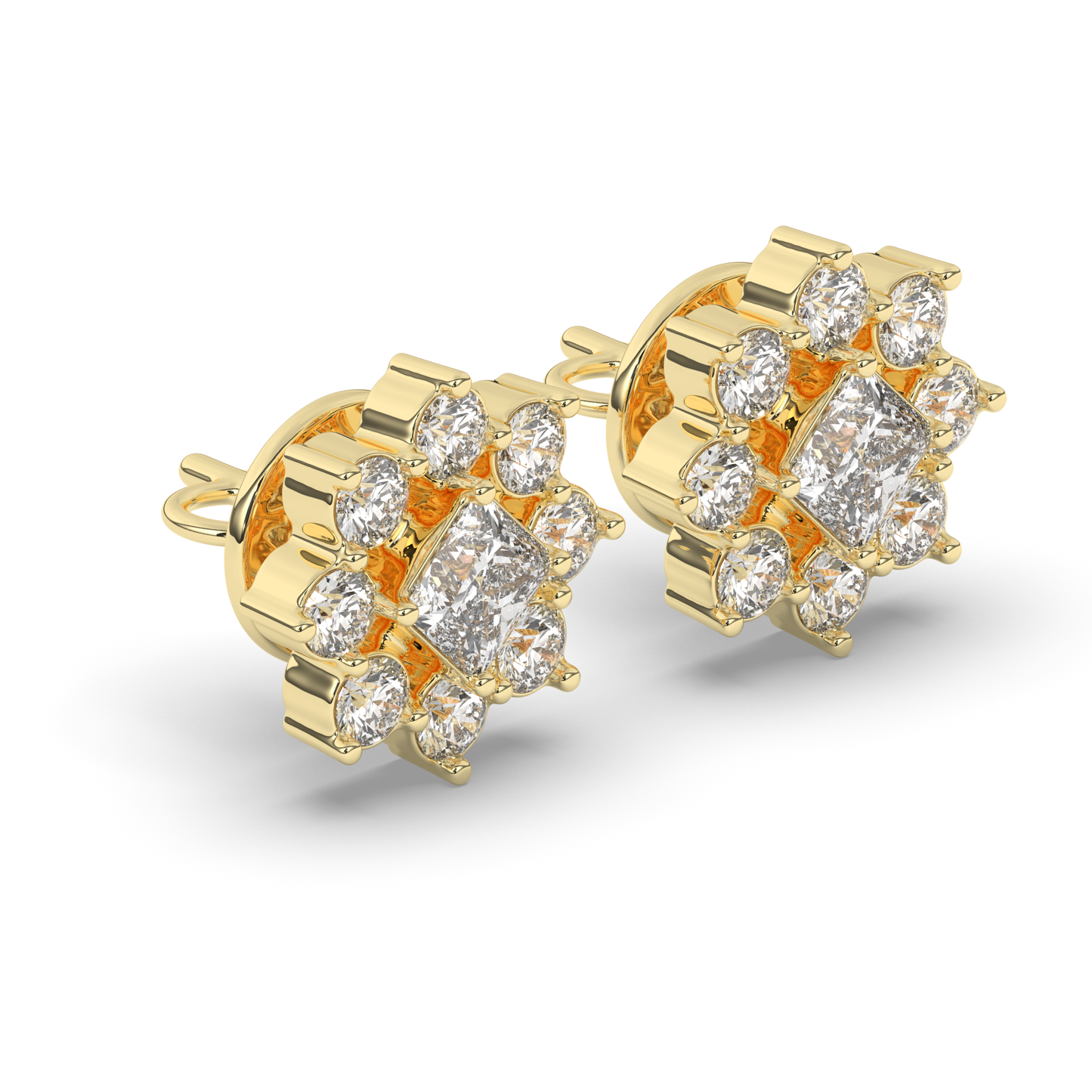 Chic Cluster Round & Princess Lab-Grown Diamond Earrings