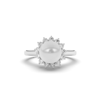 Pearl Halo Lab-Grown Diamond Engagement Ring