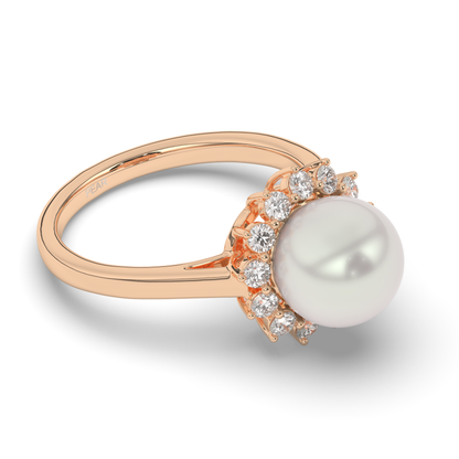 Pearl Halo Lab-Grown Diamond Engagement Ring