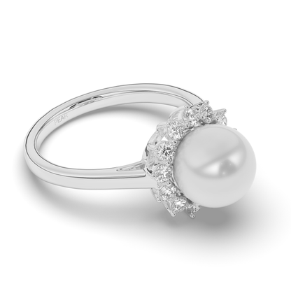 Pearl Halo Lab-Grown Diamond Engagement Ring