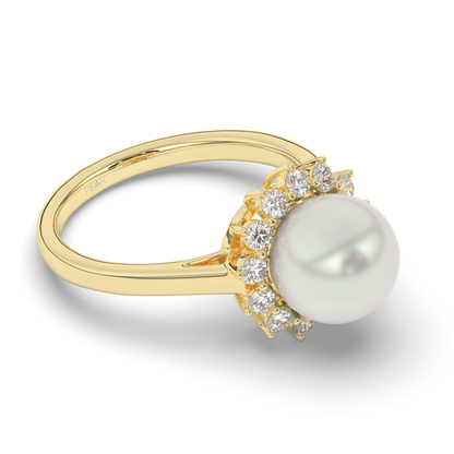 Pearl Halo Lab-Grown Diamond Engagement Ring