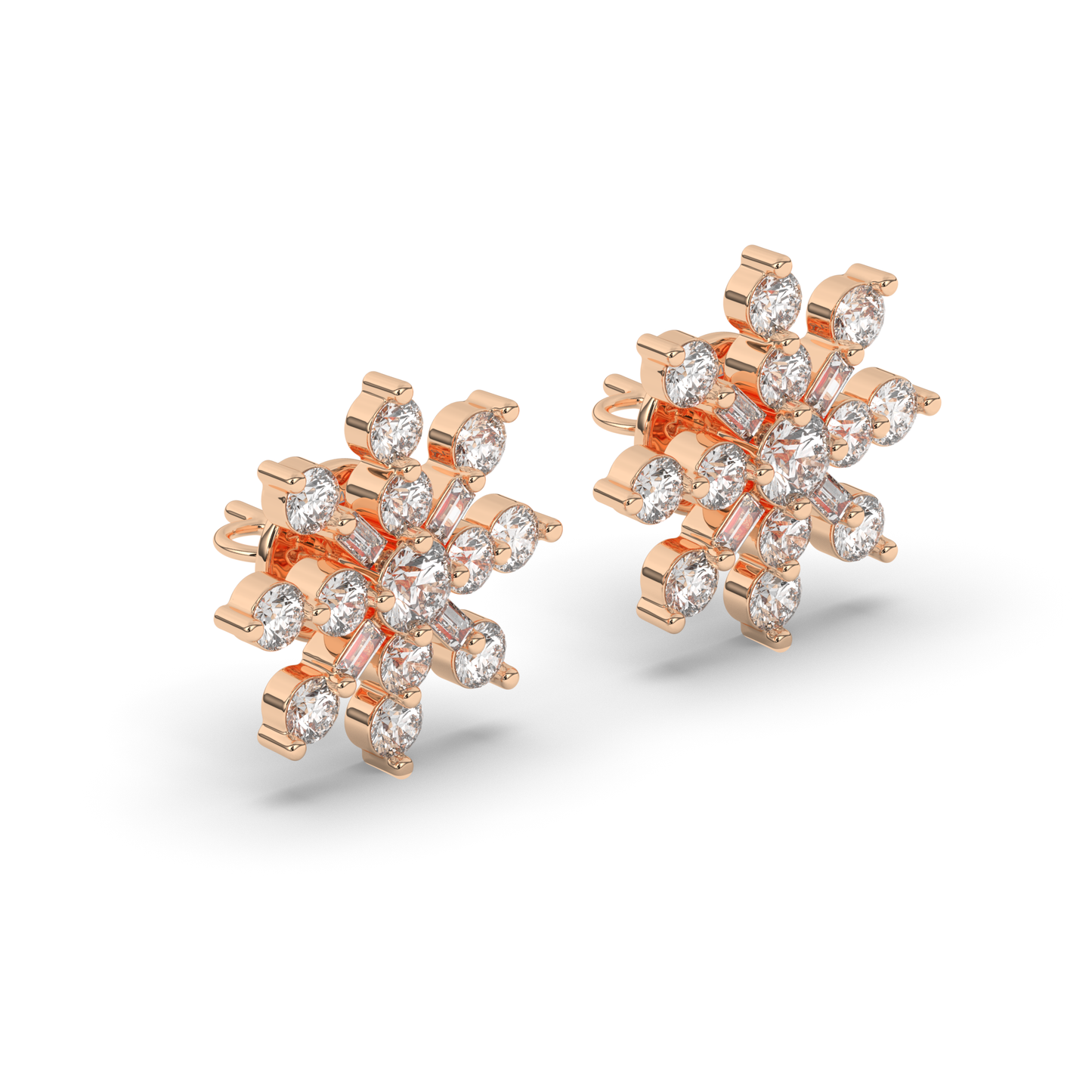 Round & Baguette Lab-Grown Diamond Luxe Cluster Earrings