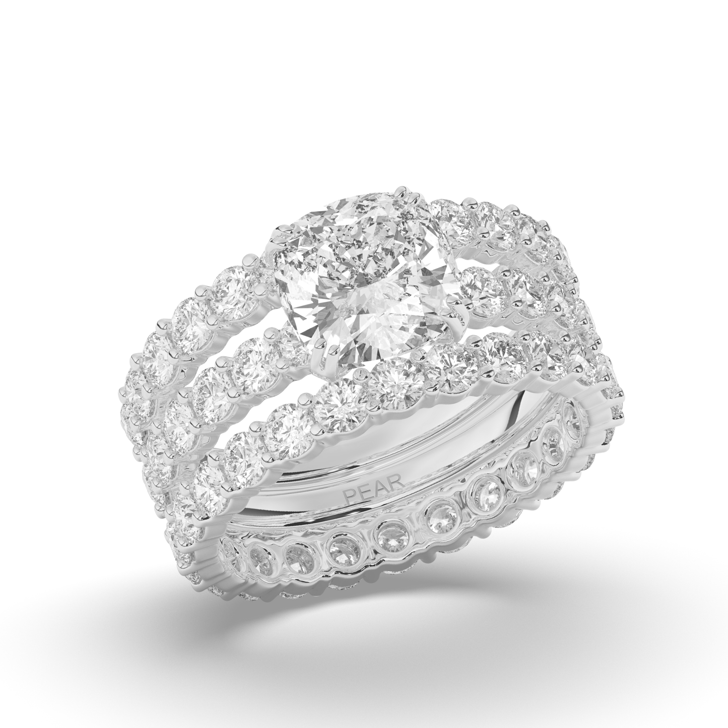 Three Ring Cushion & Round Lab-Grown Diamond Bridal Set