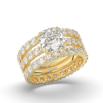 Three Ring Cushion & Round Lab-Grown Diamond Bridal Set