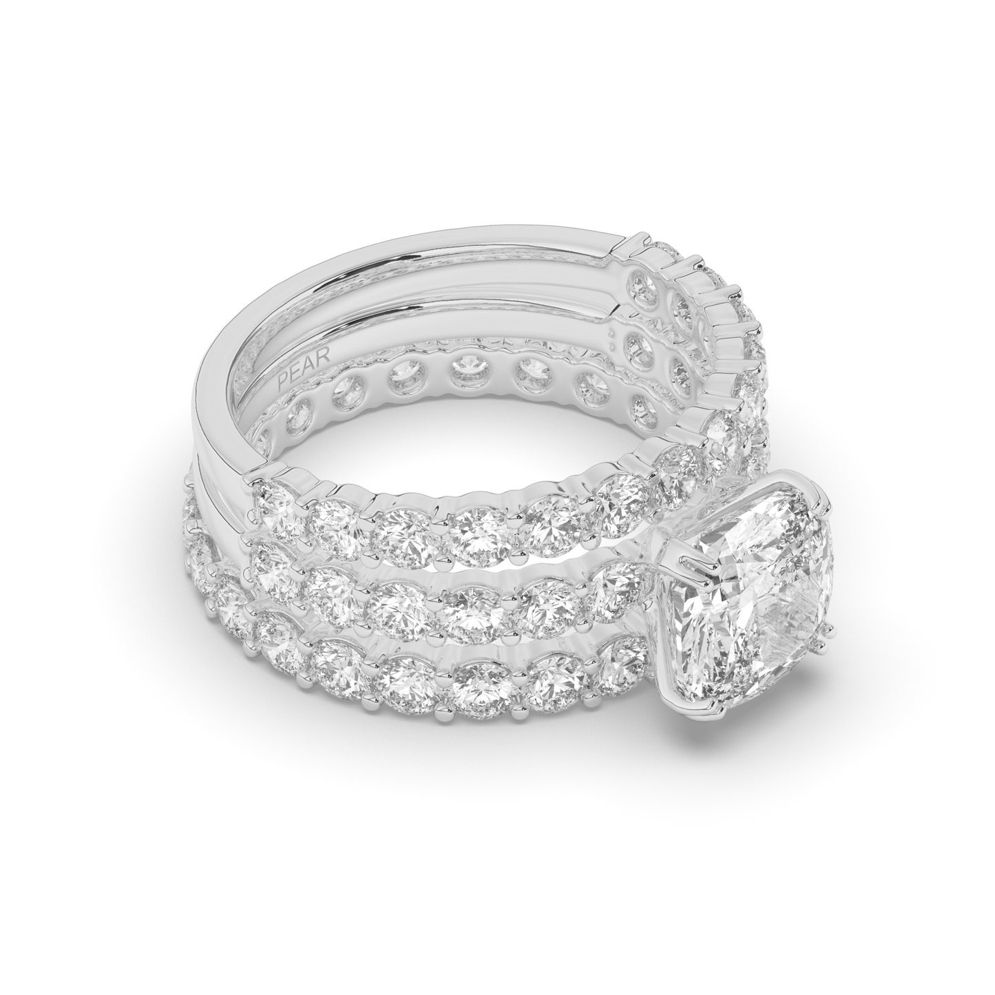 Three Ring Cushion & Round Lab-Grown Diamond Bridal Set