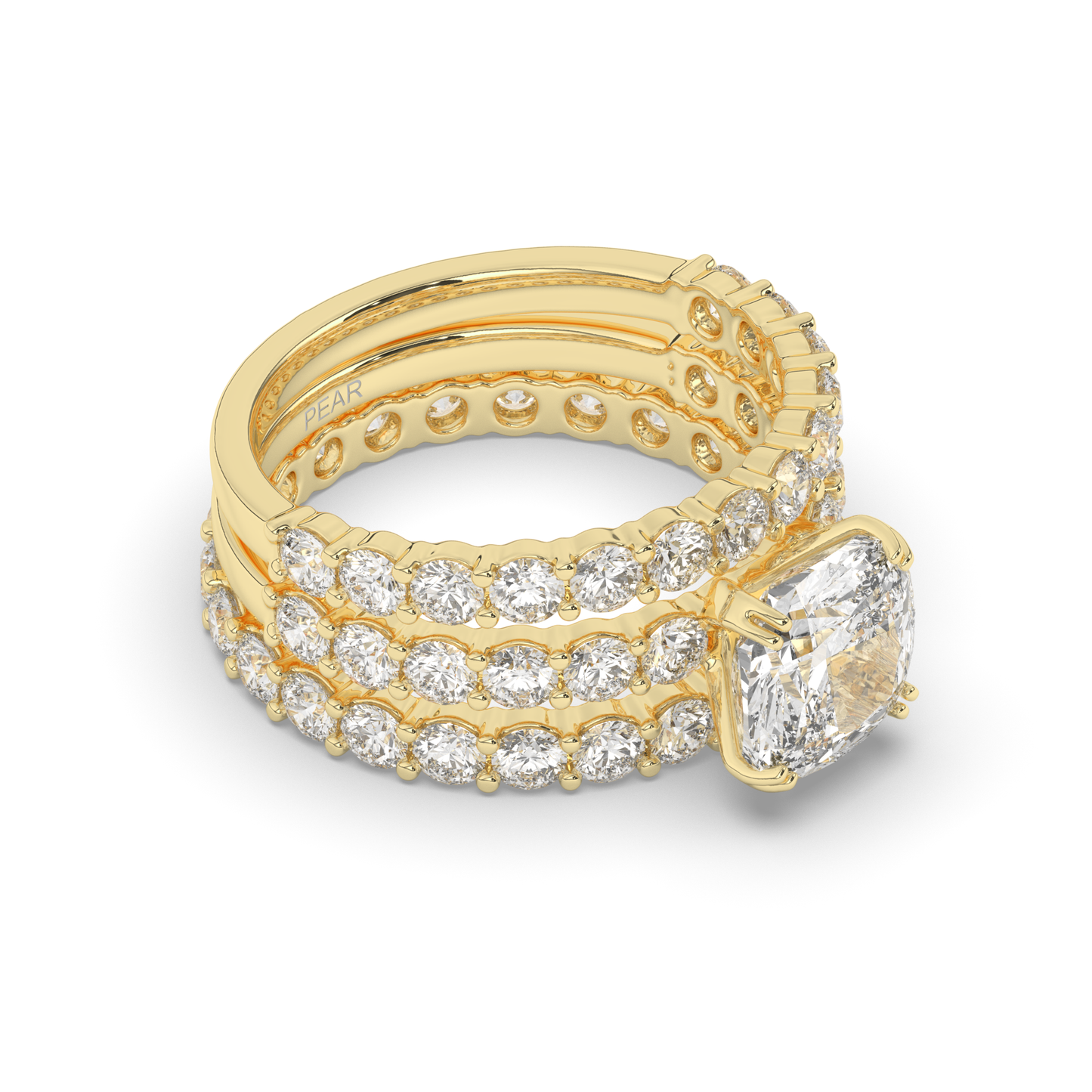 Three Ring Cushion & Round Lab-Grown Diamond Bridal Set