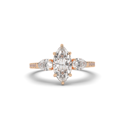 Elegant Marquise Cut Lab-Grown Diamond Trilogy Ring with Pear & Round Accents