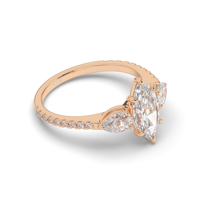 Elegant Marquise Cut Lab-Grown Diamond Trilogy Ring with Pear & Round Accents