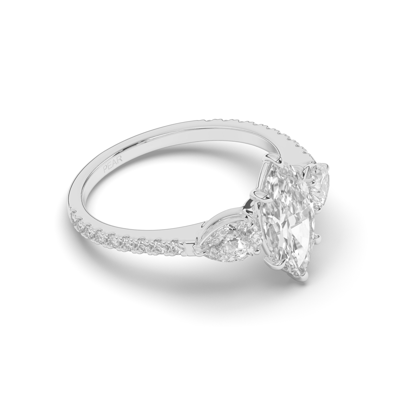 Elegant Marquise Cut Lab-Grown Diamond Trilogy Ring with Pear & Round Accents