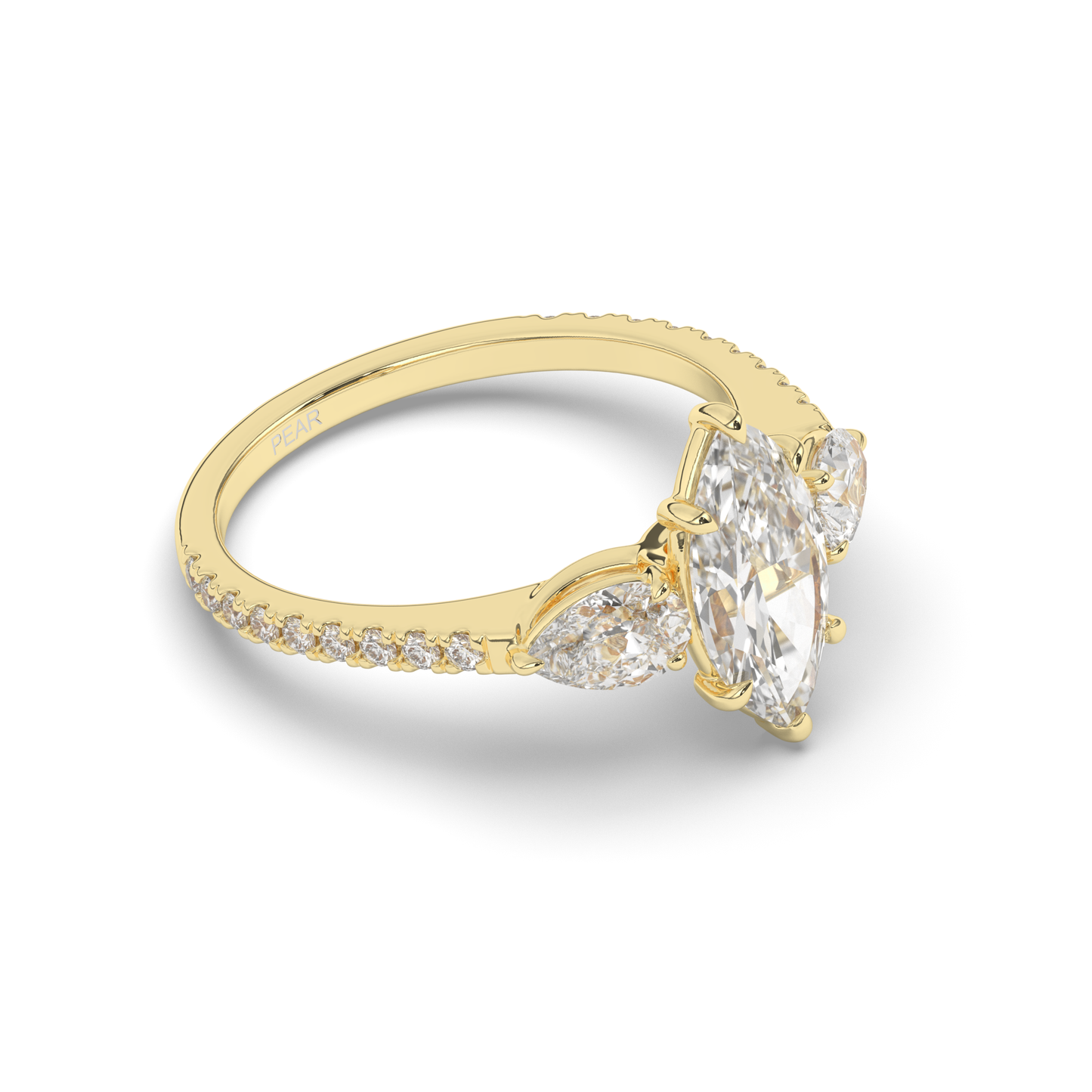 Elegant Marquise Cut Lab-Grown Diamond Trilogy Ring with Pear & Round Accents