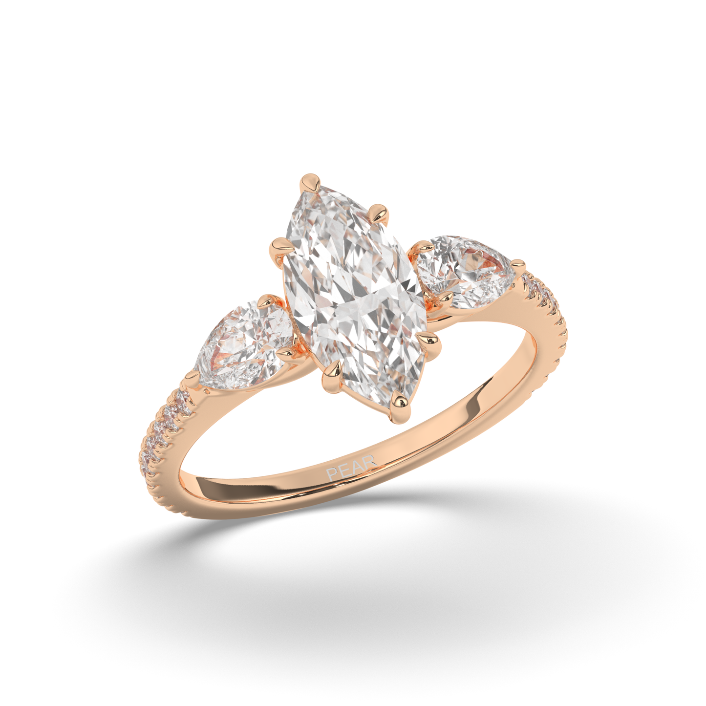 Elegant Marquise Cut Lab-Grown Diamond Trilogy Ring with Pear & Round Accents