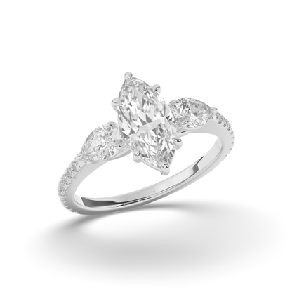 Elegant Marquise Cut Lab-Grown Diamond Trilogy Ring with Pear & Round Accents