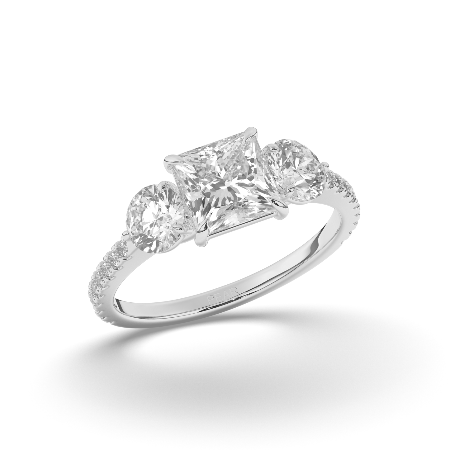 Three-Stone Princess Cut Lab-Grown Diamond Ring with Round Accents