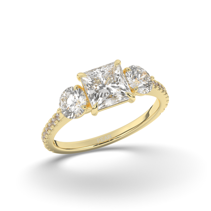 Three-Stone Princess Cut Lab-Grown Diamond Ring with Round Accents