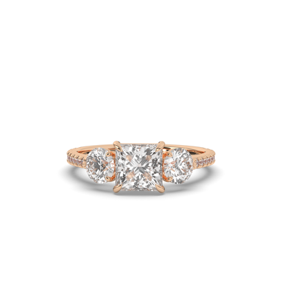 Three-Stone Princess Cut Lab-Grown Diamond Ring with Round Accents