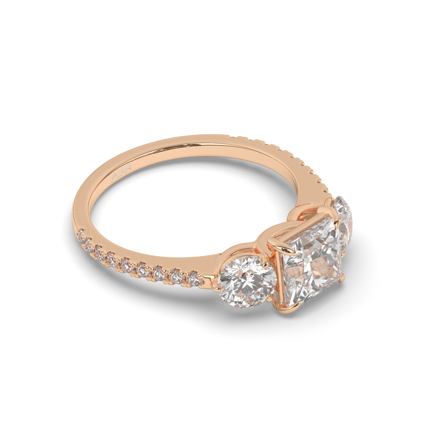 Three-Stone Princess Cut Lab-Grown Diamond Ring with Round Accents