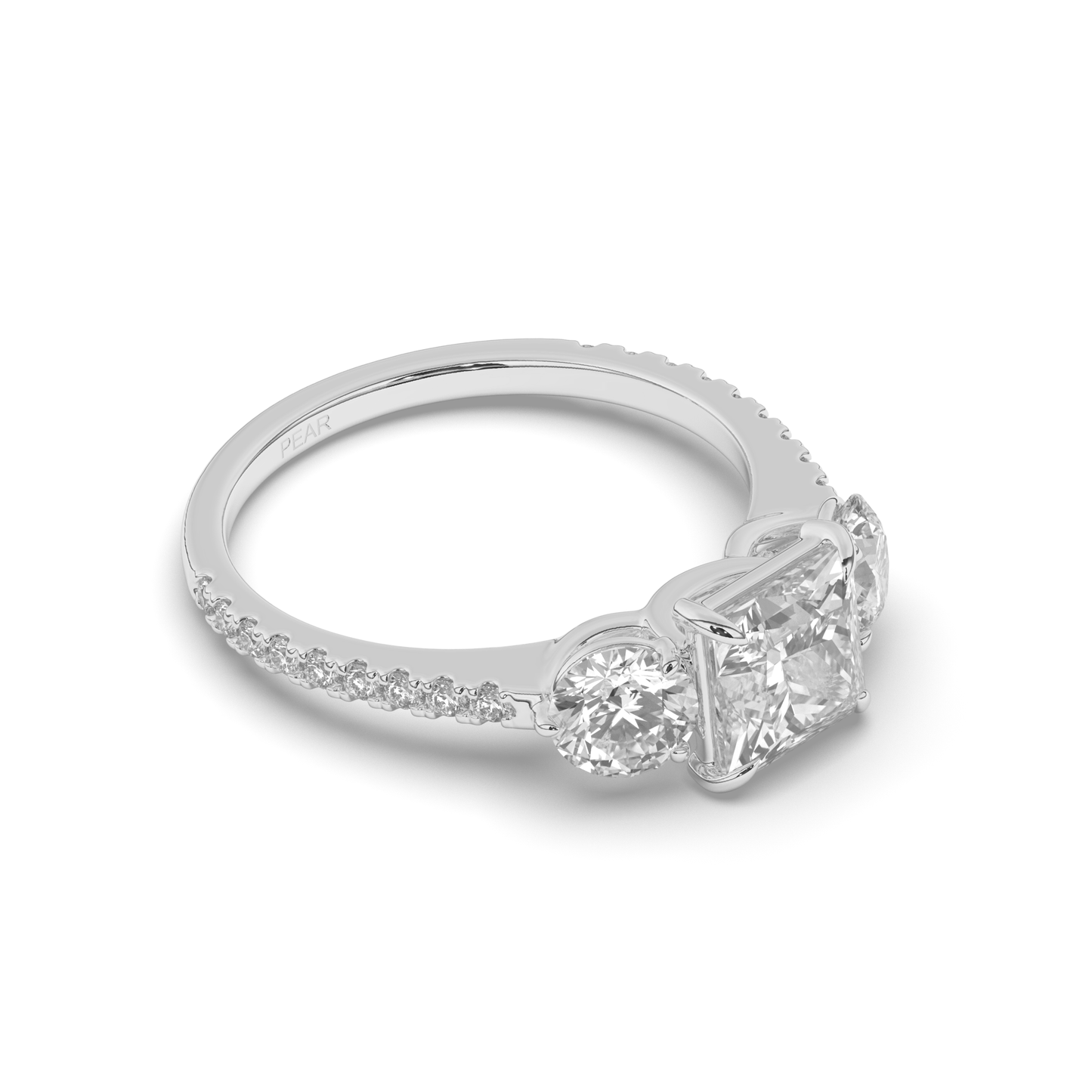 Three-Stone Princess Cut Lab-Grown Diamond Ring with Round Accents