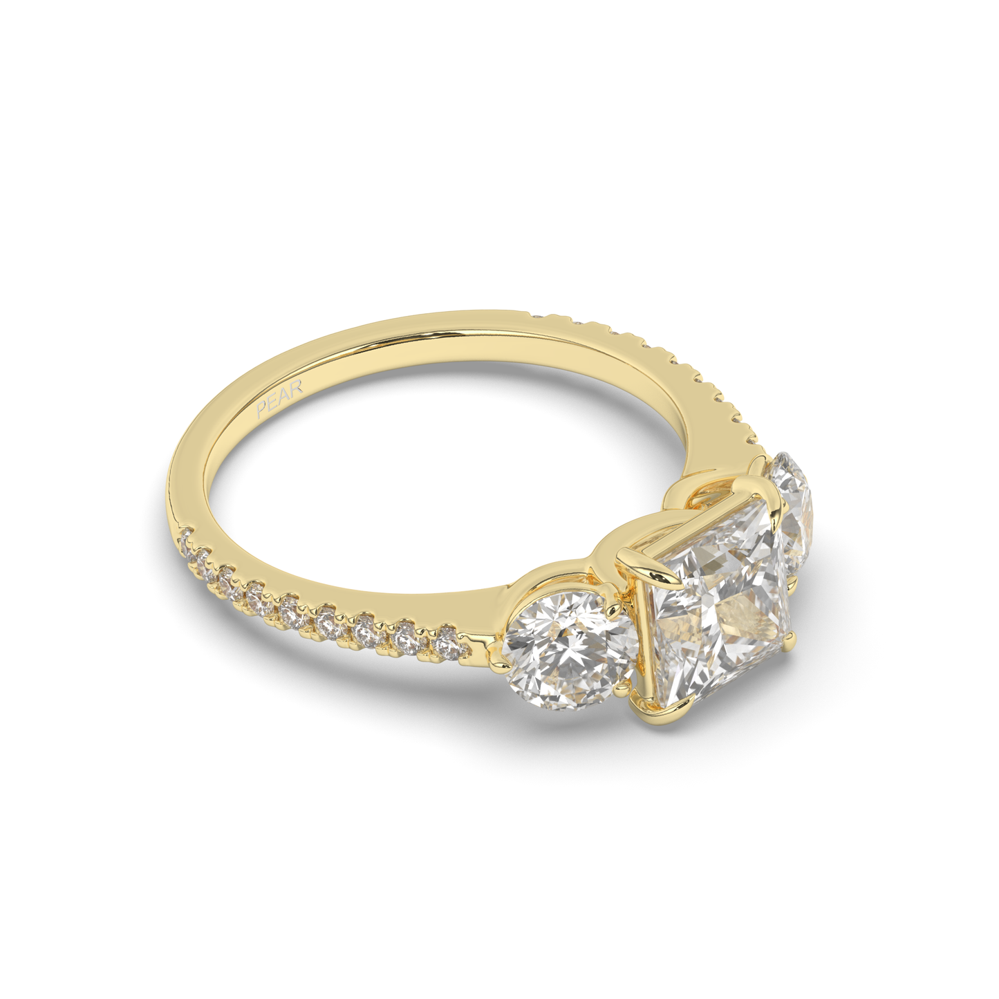 Three-Stone Princess Cut Lab-Grown Diamond Ring with Round Accents