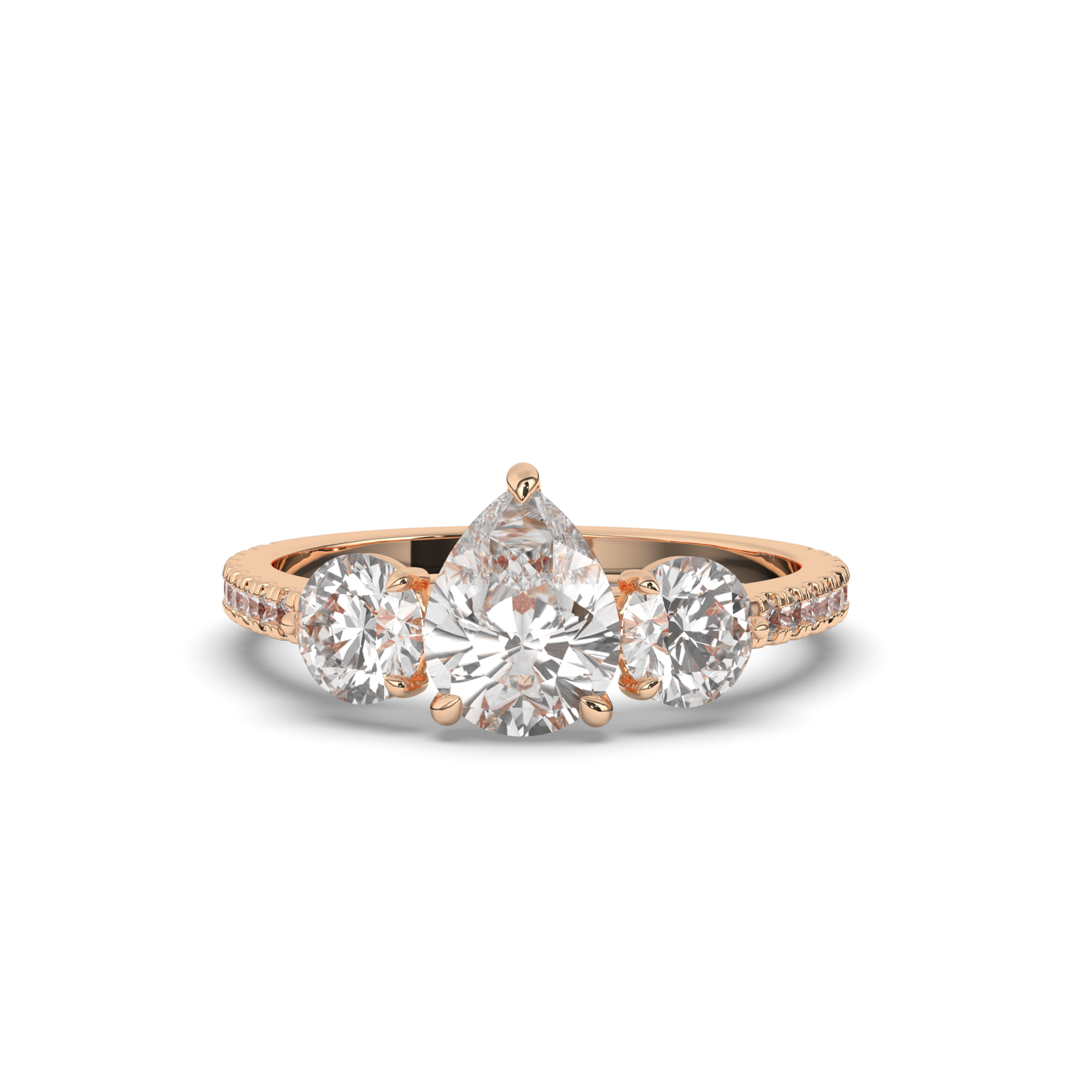 Three Stone Solitaire Ring Pear